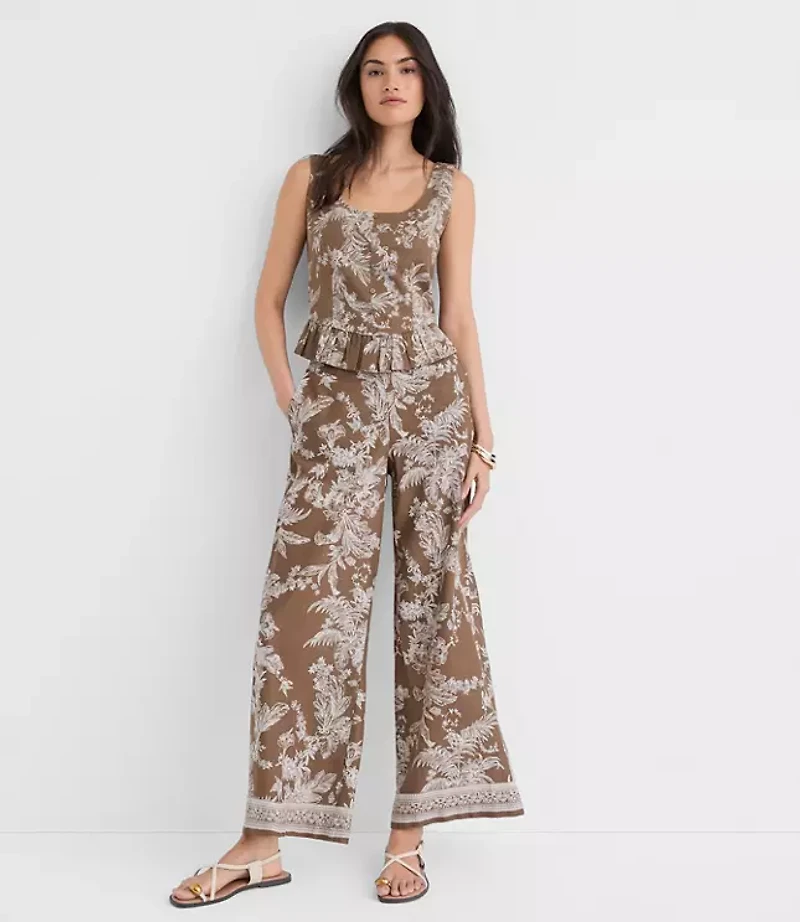 Floral Toile Linen Cotton Peplum Top