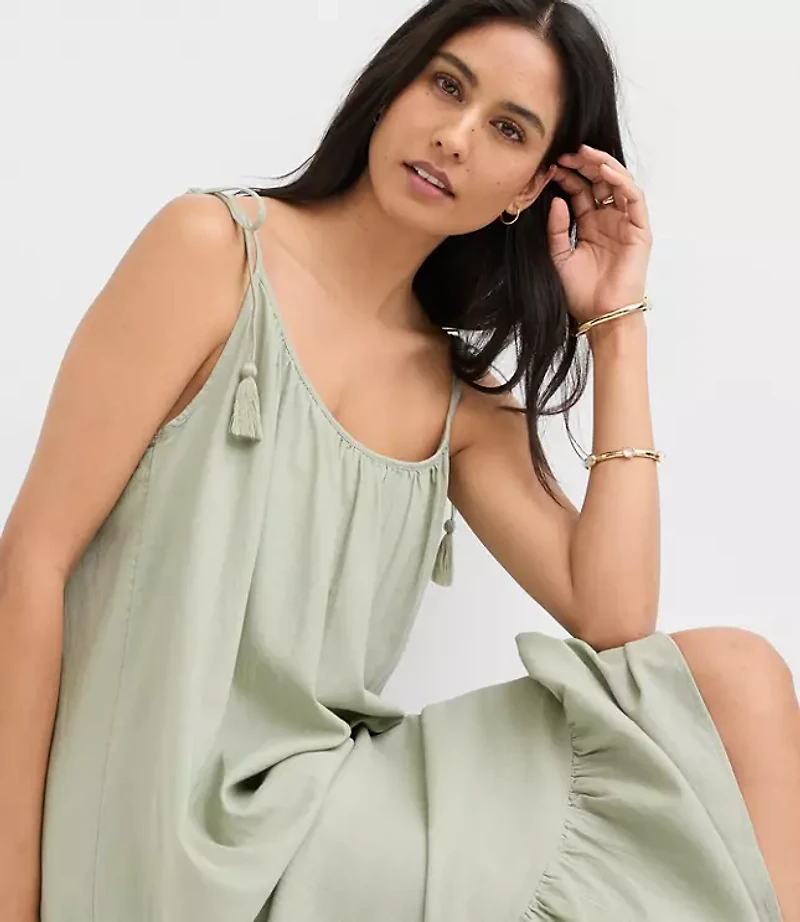 LOFT Beach Tie Strap Linen Cotton Maxi Dress