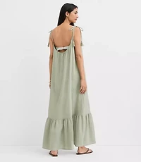 LOFT Beach Tie Strap Linen Cotton Maxi Dress