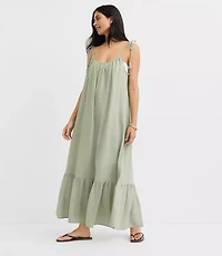 LOFT Beach Tie Strap Linen Cotton Maxi Dress