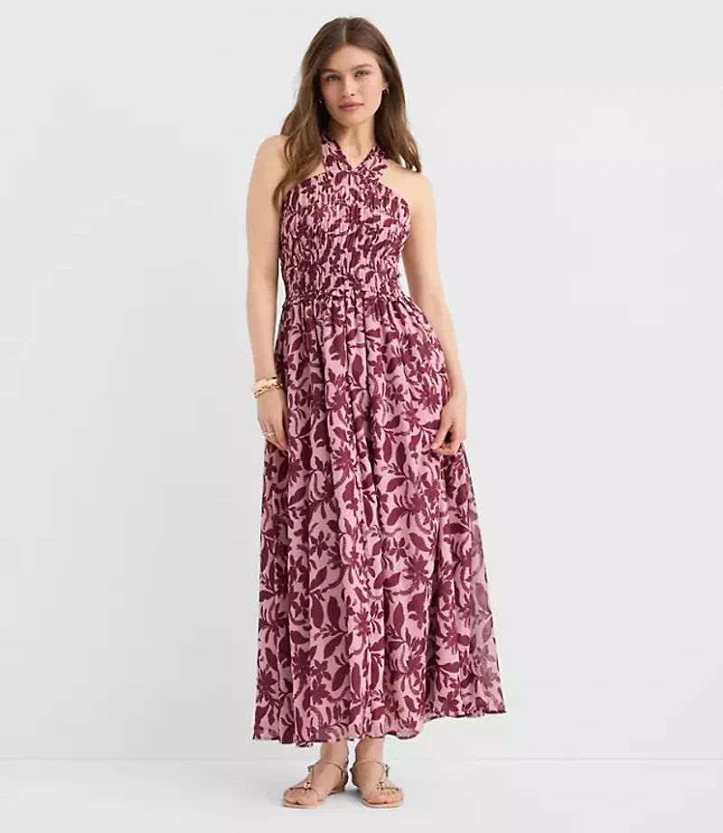 Hibiscus Smocked Maxi Halter Dress