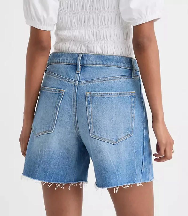 Rivete Petite Curvy Fresh Cut Seamed Boyfriend Shorts Light Wash
