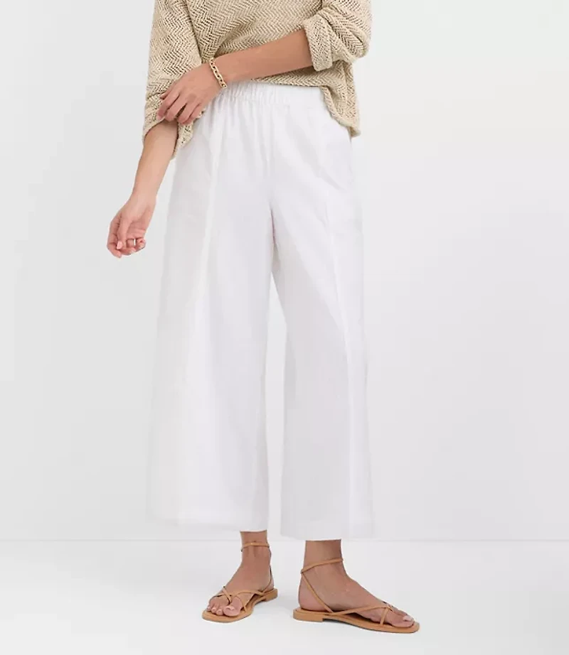 Petite Breezy Wide Leg Crop Pants Linen Cotton