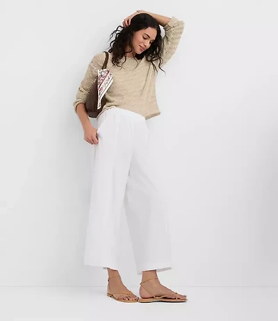 Petite Breezy Wide Leg Crop Pants Linen Cotton