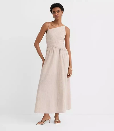 Petite Stripe Asymmetrical Ruched Midi Dress