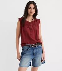 Pleated Yoke Mixed Media Shell