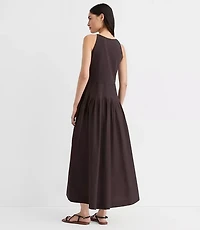 Pleated Mixed Media Midi Halter Dress