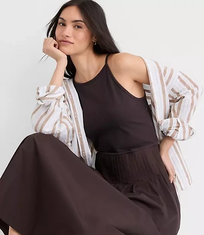 Pleated Mixed Media Midi Halter Dress