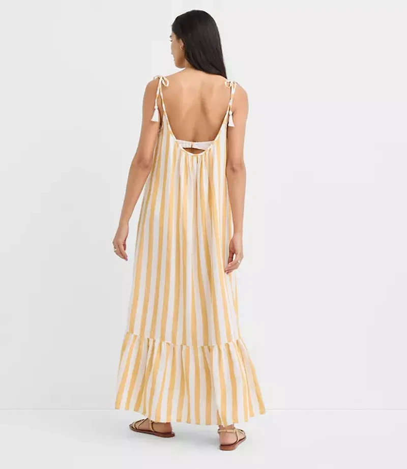 LOFT Beach Striped Tie Strap Linen Cotton Maxi Dress