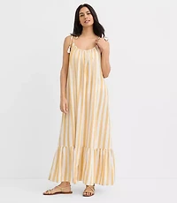 LOFT Beach Striped Tie Strap Linen Cotton Maxi Dress