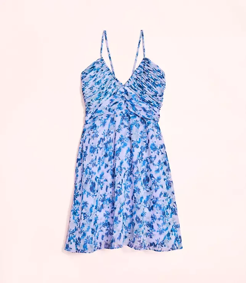 Lately Palm Pleated Mini Halter Dress