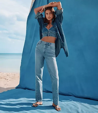 Rivete Tall High Rise Straight Jeans Bleach Out Wash