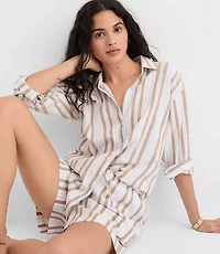 Petite Striped Linen Cotton Everyday Oversized Shirt
