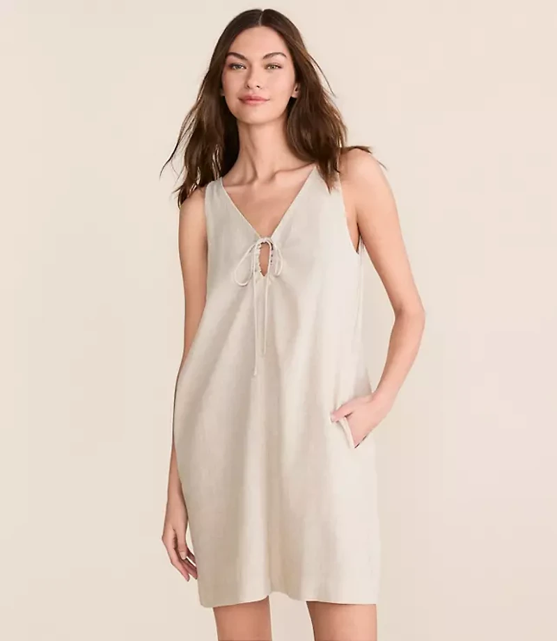 Petite Lou & Grey Linen Cotton Tie Keyhole Mini Pocket Dress