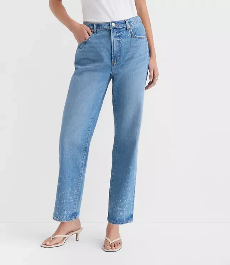 Rivete Tall Curvy High Rise Straight Jeans Bleach Out Wash