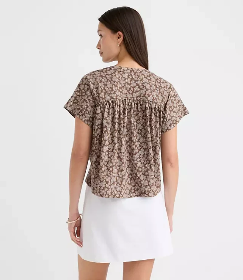 Floral Split Neck Mixed Media Top