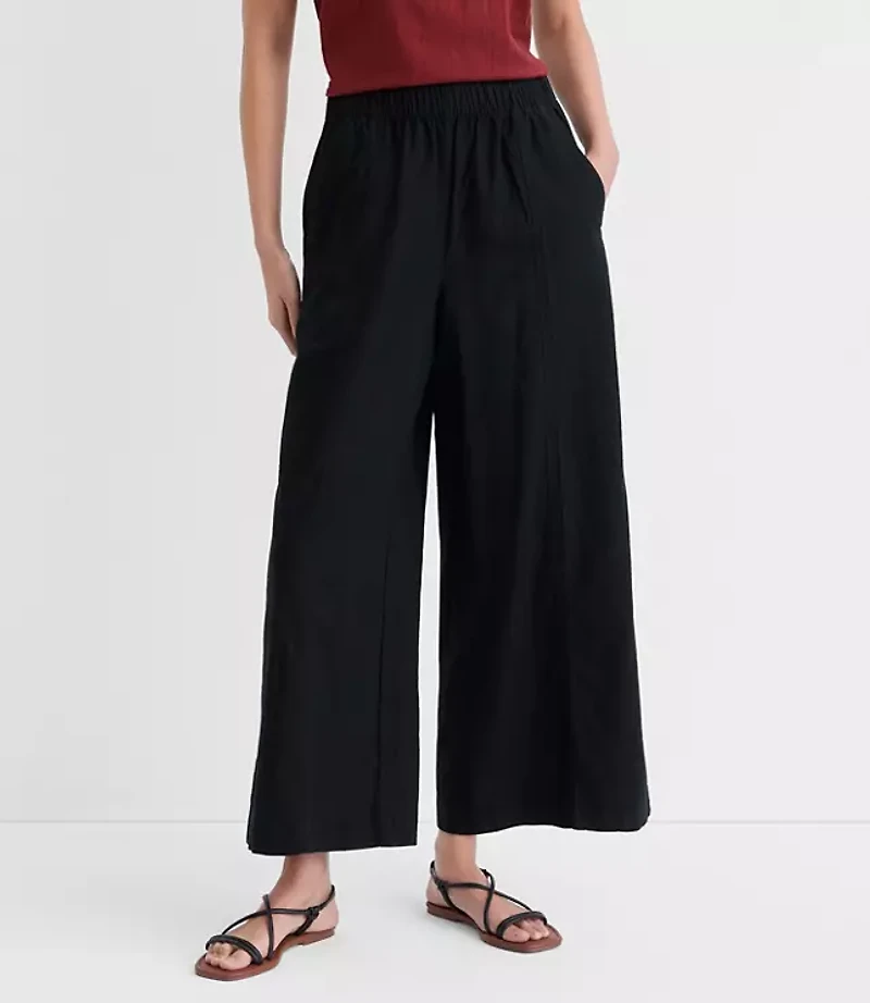 Petite Breezy Wide Leg Crop Pants Linen Cotton