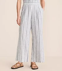 Petite Lou & Grey Striped Linen Cotton Wide Leg Crop Pants
