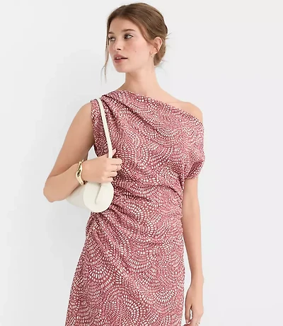 Petite Hibiscus Stitchy Asymmetrical Ruched Mini Dress