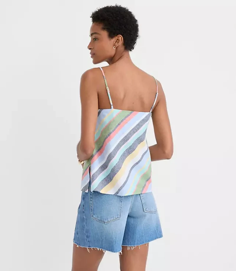 Striped Linen Cotton Square Neck Cami