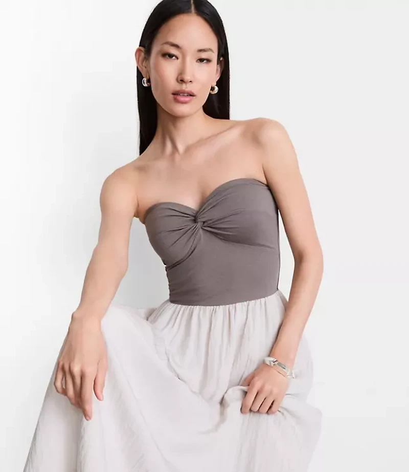 Petite LOFT Versa Strapless Mixed Media Maxi Dress
