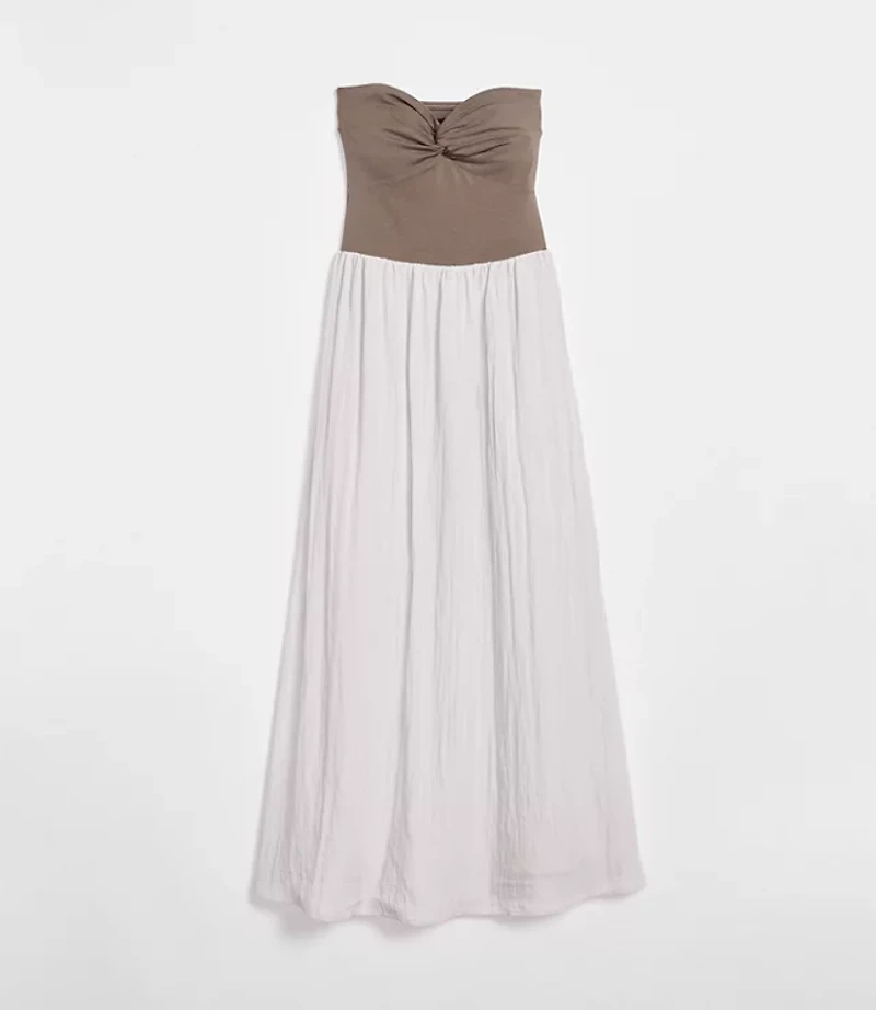 Petite LOFT Versa Strapless Mixed Media Maxi Dress