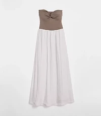 Petite LOFT Versa Strapless Mixed Media Maxi Dress