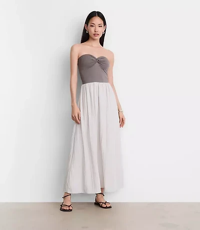 Petite LOFT Versa Strapless Mixed Media Maxi Dress