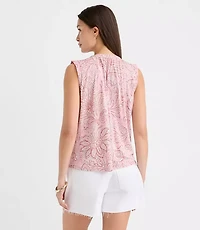 Floral Pleated Yoke Mixed Media Shell