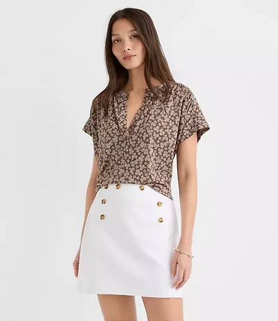 Petite Floral Split Neck Mixed Media Top