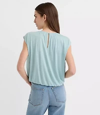 Petite Bubble Hem Mixed Media Top