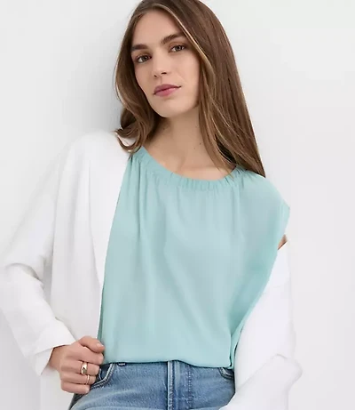 Petite Bubble Hem Mixed Media Top