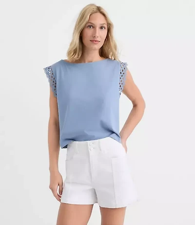 Petite Crochet Trim Modern Wedge Tee