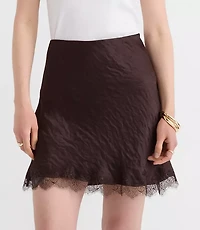 Petite Lace Trim Satin Bias Mini Skirt