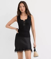 Petite Lace Trim Satin Bias Mini Skirt