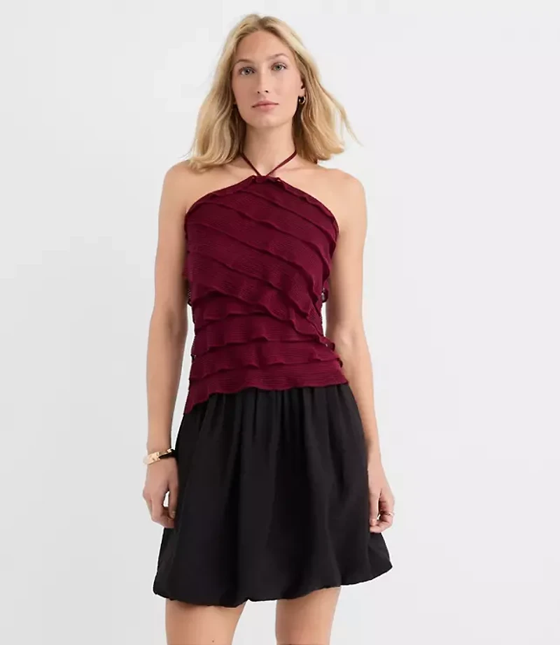 Mesh Ruffle Halter Top