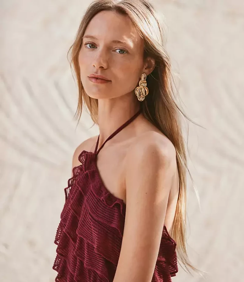 Mesh Ruffle Halter Top