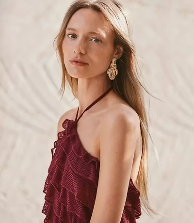 Mesh Ruffle Halter Top
