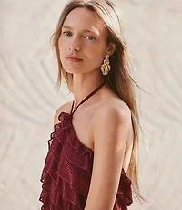Mesh Ruffle Halter Top