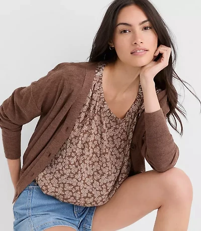 Floral Bubble Hem Mixed Media Top