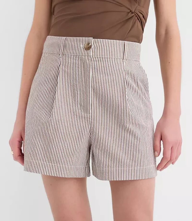 Pleated Shorts Striped Seersucker