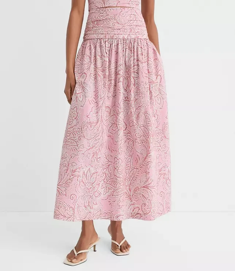 Petite Floral Ruched Poplin Midi Skirt
