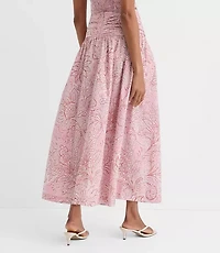 Petite Floral Ruched Poplin Midi Skirt