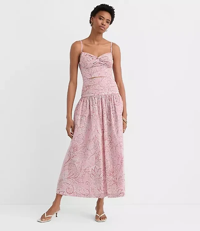 Petite Floral Ruched Poplin Midi Skirt