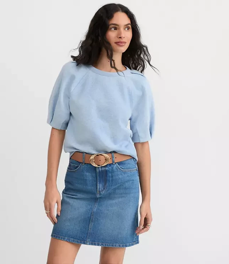 Heathered Pleated Puff Sleeve Sweatshirt
