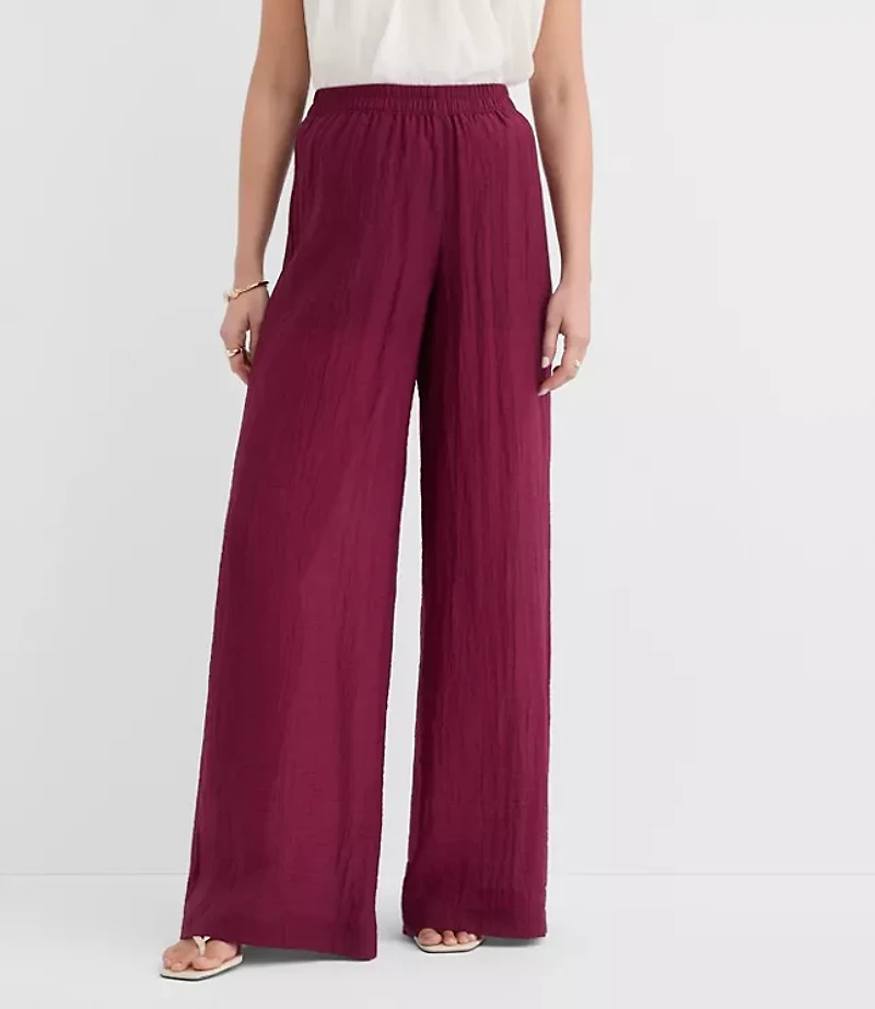 Semi-Sheer Pull On Wide Leg Pants