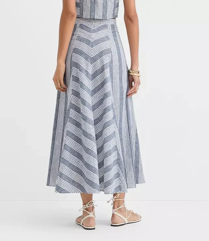 Chevron Linen Blend Midi Skirt