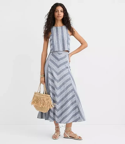 Chevron Linen Blend Midi Skirt