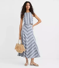 Chevron Linen Blend Midi Skirt