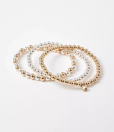 Mixed Metallic Beaded Stretch Bracelet Set